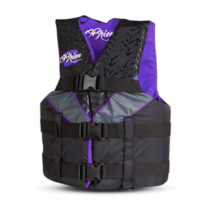 Black and purple life vest with OBrien branding on a white background